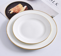 Ensemble d'assiettes rondes en or fin,, pour gâteau, desserts en porcelaine