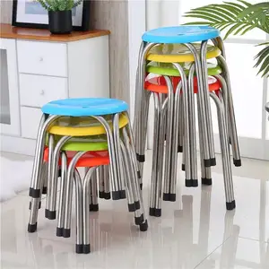 Vier benen rvs kantine ronde plastic stoel kruk plastic