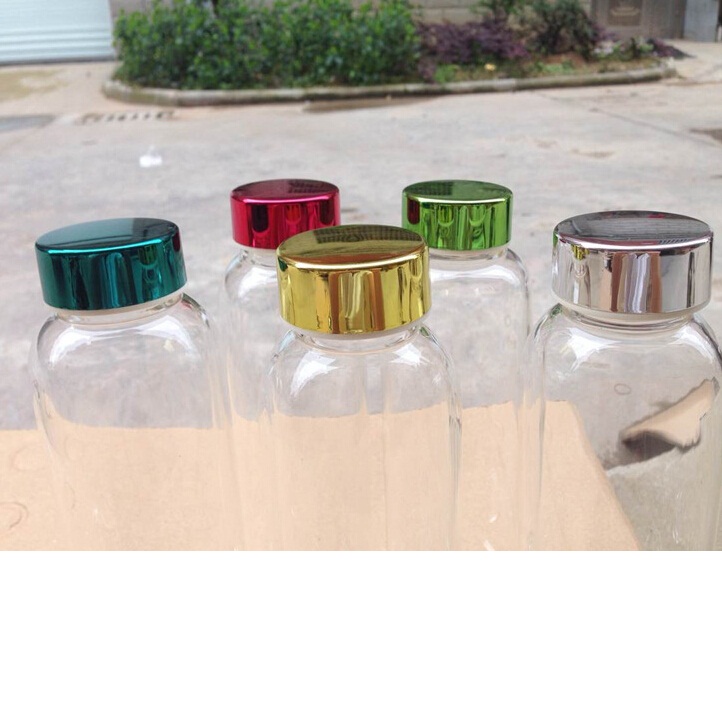6pcs Set of 500ml Soda Lime Glass Water Bottle With  Gold/Silver Color Lid