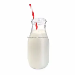 11Oz गिलास दूध की बोतल सहित पुन: प्रयोज्य Lids और तिनके खाली पैकेजिंग बोतल