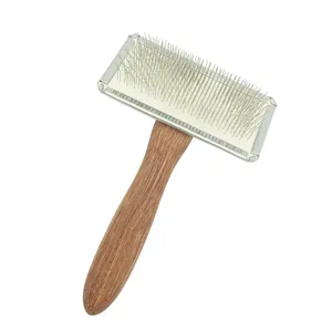 Natural wooden handle pet slicker brush for dogs wire hair shedding pet brushes for dogs and cats