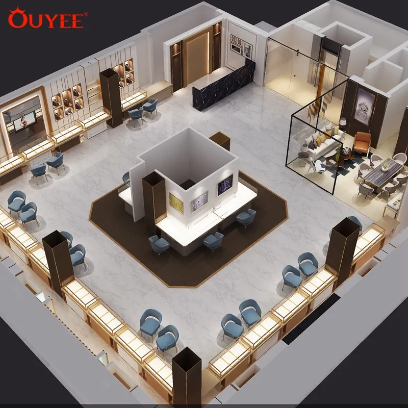 Lüks Modern mücevher Showroom sayacı tasarım görüntüleri mücevher dükkanı mobilya tasarımı hindistan