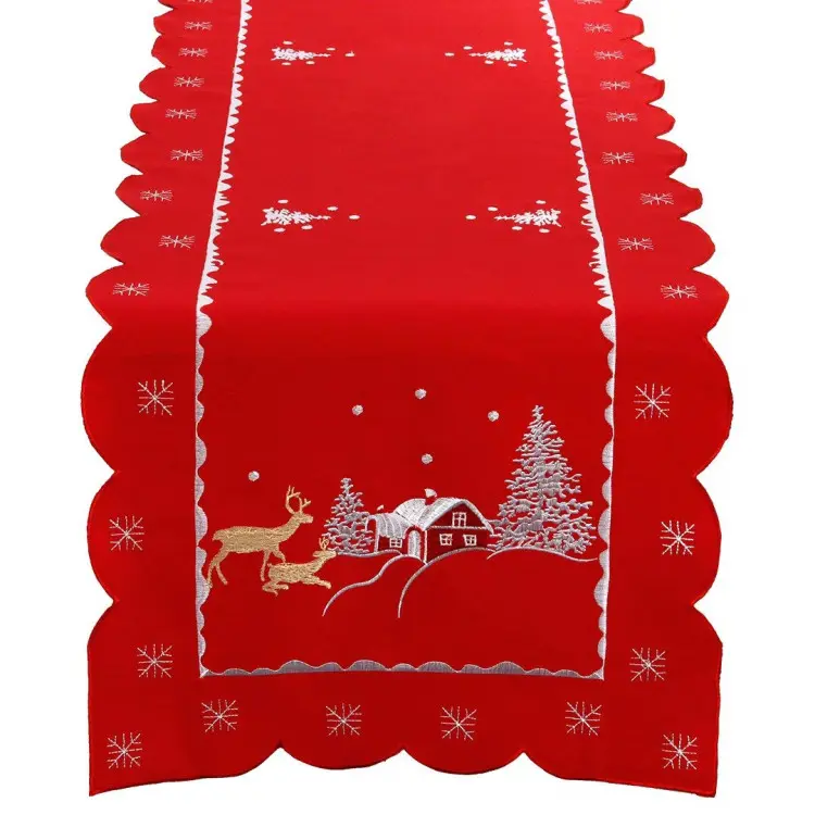 Bordado Decorativa Do Feriado Do Natal Cardeal Corredor Da Tabela, Corredor Da Tabela do Retângulo Do Floco De Neve