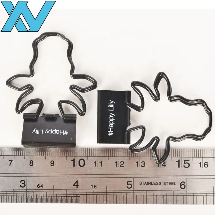 High quality customer printed white logo octopus shaped metal shape book 25mm black binder clips