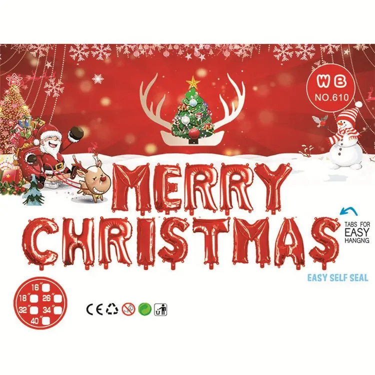 Рождественские красные буквы от производителя, фольгированные шары, украшения, Набор рождественских шаров