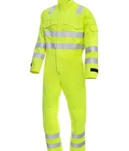 high quality fr cotton safety hi-vis yellow coverall for men hi vis working uniform construction suit hivis custom electrician