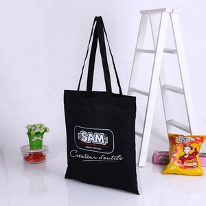 Réutilisable promotionnel Personnalisé Noir En Toile de Coton Fourre-Tout Recyclé Sacs À Provisions Avec Imprimé Lettres Blanches - Product Image 4