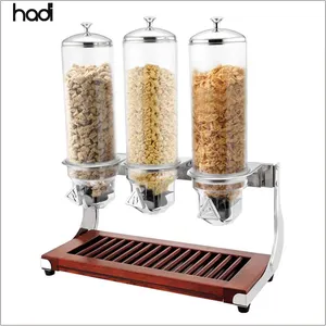 哈迪热卖现代餐厅丙烯酸散装食品分配器谷物/3头三壁装谷物分配器，带木板