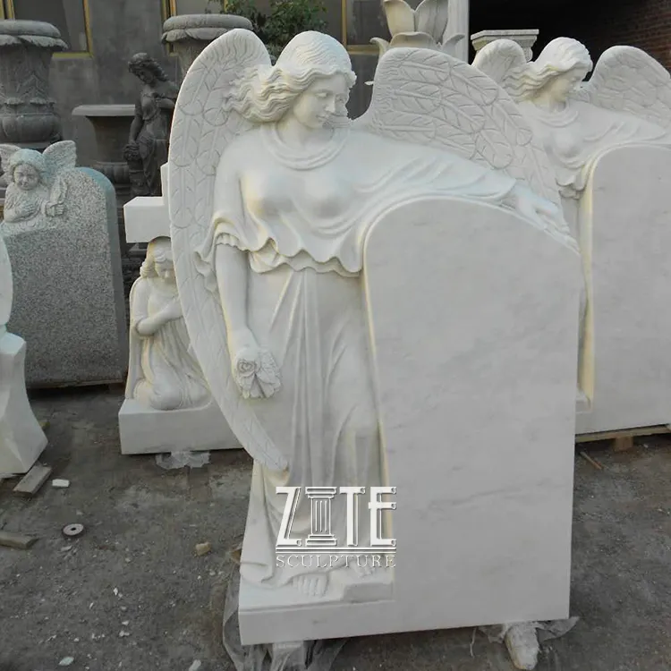 Hand gesneden witte marmeren graf hoek grafsteen monument grafsteen