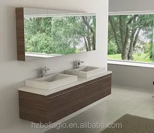 Mueble de baño de la serie 200.201 de línea urbana moderna, soporte de lavado doble, dos lavabos de piedra artificial blanca de alto brillo rectangulares