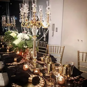 wholesale party supplies 5 arms gold crystal candelabra table centre pieces for events