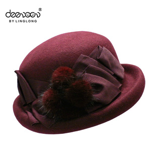 Promotionnel Main D'hiver 100% Feutre De Laine Boule De Fourrure Chapeau Melon - Product Image 2