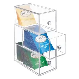 Helder Acryl 3 Lades Theezakje Display Rack Suiker Zout Zoetstoffen Creamers Houder Koffie Suiker Bag Organizer