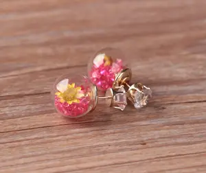 Christmas stud earrings for women lovely crystal with rose flower handmade Glass beads statement gift earrings