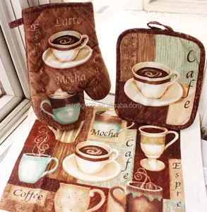 Wholesale oven mitts towels potholder set 3pcs High quality cafe accessory