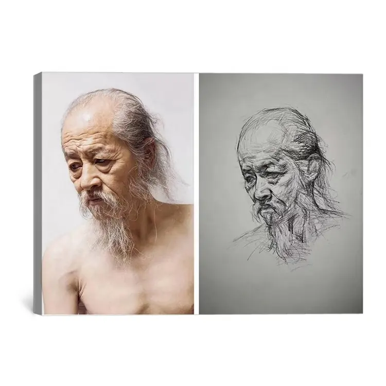Handpainted बूढ़े आदमी नग्न फोटो से पोर्ट्रेट कला पेंसिल ड्राइंग तस्वीर