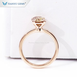Anillo de Compromiso Solitario de Moissanita Champagne con Corte Antiguo de 7*8mm, Oro Rosa de 14K/18K, Personalizado por Tianyu Fine Jewelry - Product Image 4