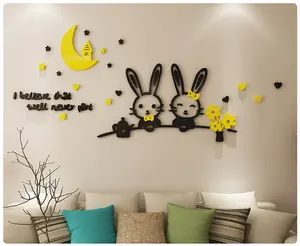 卸売漫画3Dアクリル壁ステッカー取り外し可能なウサギ壁ステッカーアート装飾幼稚園赤ちゃん壁ステッカー寝室