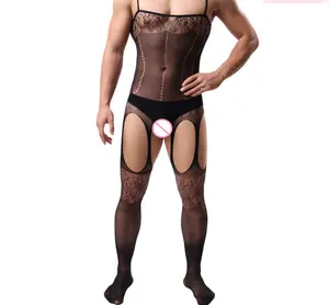 Bán sỉ pantyhose vớ người đàn ông-Màu Đen Của Nam Giới Sexy Mở Đáy Quần Fishnet Pantyhose Vớ Bodysuits Stockings