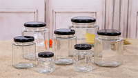 Pot à miel hexagonal en verre SPM 500g, écologique, non toxique, compatible lave-vaisselle, avec couvercle à vis, pour la cuisine et les réceptions