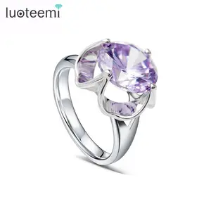 LUOTEEMI Women Fashion Jewelry Wholesale White Gold Plated Luxury A AA Grade Purple Zircon Rings