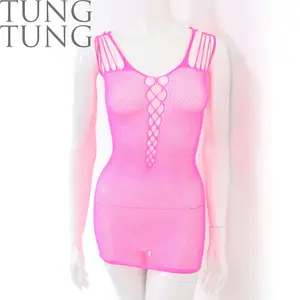 Pink Fishnet for mature sexy ladies sleepwearlace lingerie dress