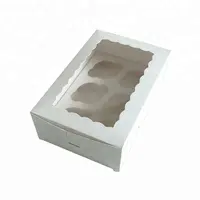 Caixa de cupcake de estilo barato dobrado, caixa branca com janela superior transparente
