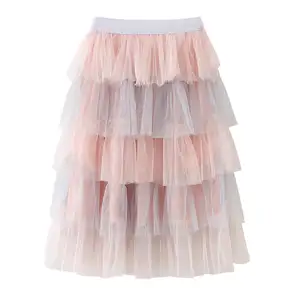 Вечернее платье для девочки на день рождения, многослойная пушистая детская балетная юбка принцессы для вечеринки, танцевальная длинная юбка из тюля для девочки