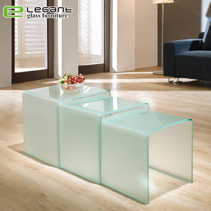 Blue Color Bent <strong>Glass</strong> Coffee <strong>Table</strong> / <strong>Glass</strong> <strong>Nesting</strong> <strong>Table</strong> - Product Image 3