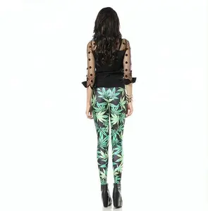 Legging Daun Ganja Wanita Motif Digital 3D, Legging Daun 420 Modis Desain Baru