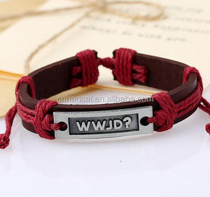Bracelet manchette en cuir véritable avec lettres de jd, manchette, à la mode, pour femmes et hommes, (WWJD), cadeaux - Product Image 3