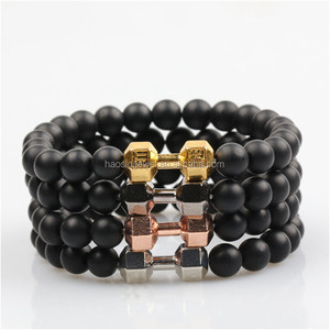 Mode bijoux or, or rose, <span class=keywords><strong>dos</strong></span>, argent haltère logo personnalisé de mode agate perlé bracelet - Product Image 1