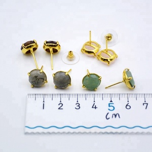 Di Alta Qualità di modo di Giada Verde Sfaccettato Rotondo Orecchino Della Vite Prigioniera 14K Oro di Disegno Ha Placcato Orecchini Della Pietra Preziosa - Product Image 4