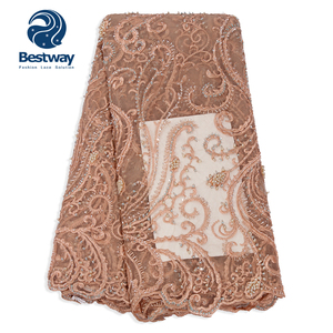 Vải Tuyn Châu Phi Chất Lượng Cao Với Hạt Phong Cách Vải Tuyn Cứng Ren Pháp FL0387 Ren Thêu Ren Lưới 2019 - Product Image 4