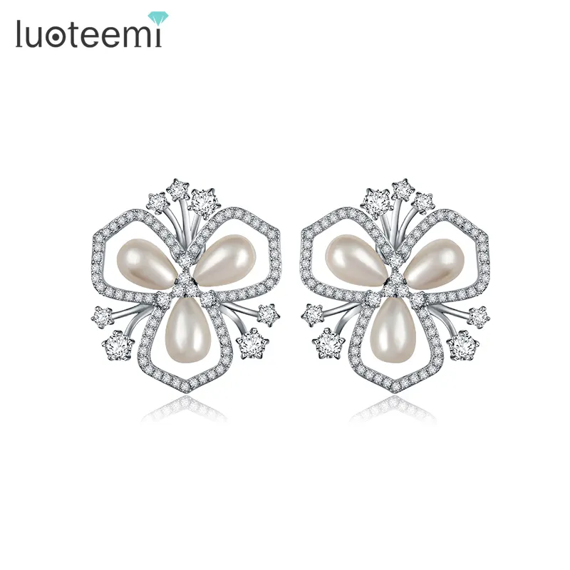 LUOTEEMI Retail Korean Style Fashion Latest White Gold Plating Women Pearl Jewelry Beer Animal Design Bijoux Earring