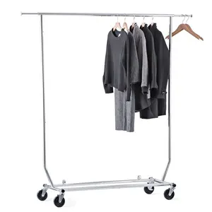 Portable Rolling Metal Closet Organizer Garment Clothes Hanger Drying Rack