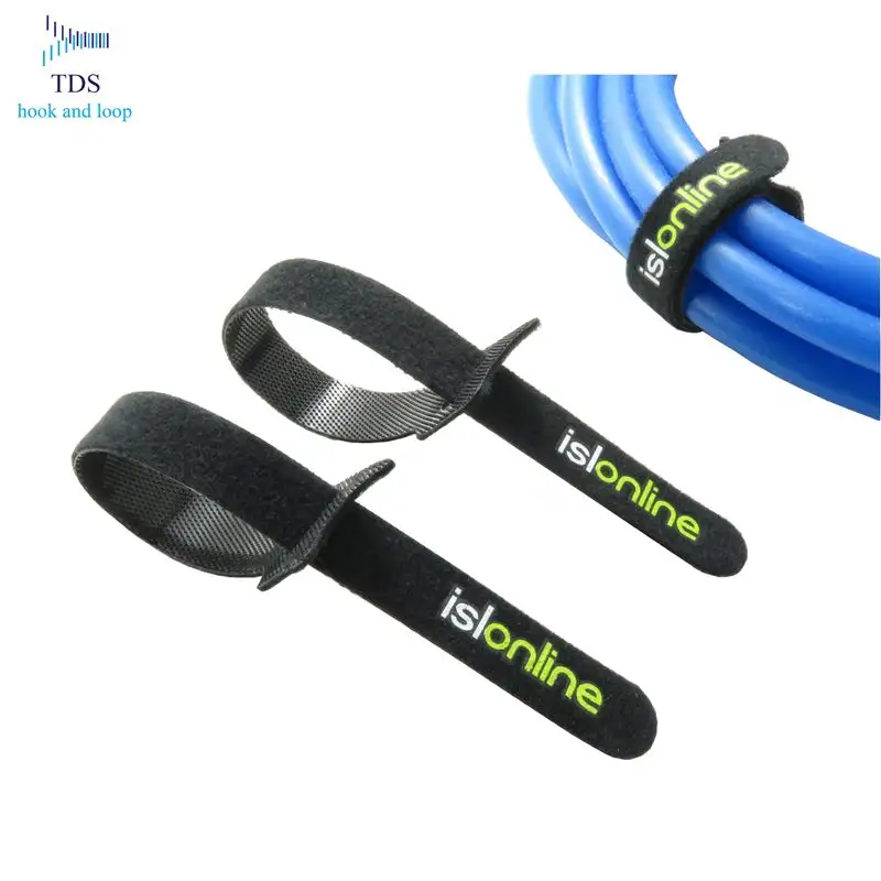 Đen Nylon Hook Loop Cable Tie Với Logo Tùy Chỉnh