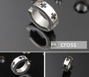 Boucles d'oreilles à clipser en acier inoxydable sans piercing pour femmes et hommes, boucles d'oreilles à motif de chiffres romains en croix - Product Image 3