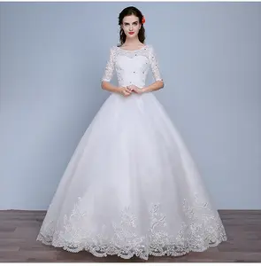 2017 Plus Size Prinses Baljurk Bridal Dress Kant Wedding Jurk Met Mouwen