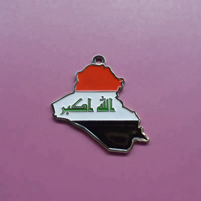 Großhandel custom Irak land karte form sterben getroffene emaille flagge metall tags