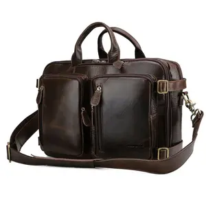 Tiding-Bolso de cuero de grano superior italiano, marrón, hecho a mano, maletín Convertible, mochila de hombro, bolso de mano para ordenador portátil