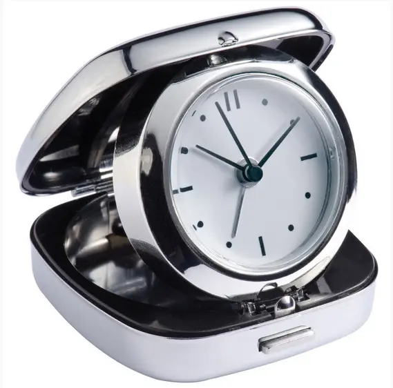 Reloj despertador de viaje con estuche plegable de Metal, reloj de escritorio