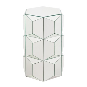 Mesa auxiliar con espejo para sala de estar, mueble con cilindro hexagonal de 3 capas, con espejo plateado - Product Image 5