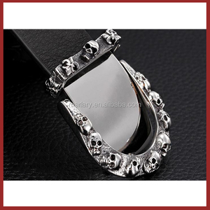 Encargo negrita ancha pulsera de cuero hombres con Skull Belt Buckle - Product Image 4