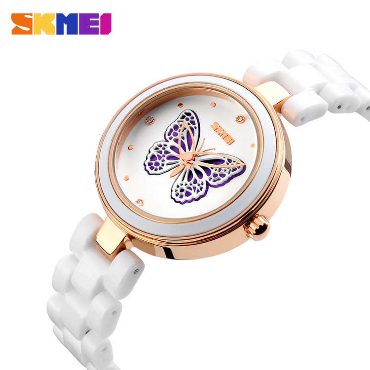 Skemi 9131 borboleta libélula 3D Oco Mostrador do Relógio senhoras pulseira de cerâmica relógios de pulso das mulheres
