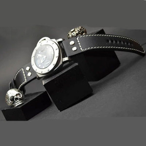 Cinturino <span class=keywords><strong>per</strong></span> <span class=keywords><strong>Orologio</strong></span> in Vera Pelle con Rivetti Stile Pilota in Nero e Marrone - Product Image 1