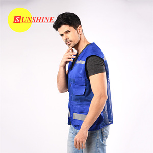 เสื้อแจ็กเก็ตการรักษาความปลอดภัยสีน้ำเงินซื้อเสื้อกั๊กสะท้อนแสงผ้าไหมพิมพ์โลโก้ผ้าสำหรับเสื้อนิรภัย - Product Image 3