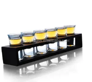 Wholesale lead free shot glass,shot glass with wood tray ,split shot glasses