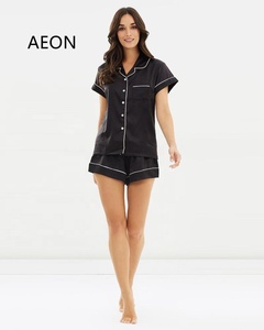 Luxury Blank <strong>Silky</strong> Satin Short Pyjamas Set for Women 2pcs <strong>Top</strong> and Shorts Pajama Set With Contrast Piping - Product Image 4