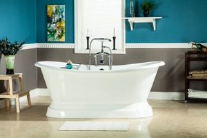 Baignoire en porcelaine blanche, 1700mm, motif enroulée, socle en fonte, pour baignoire d'hôtel - Product Image 4